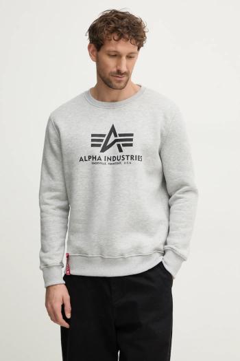 Mikina Alpha Industries Basic Basic Sweater 178302.17, pánska, šedá farba, s potlačou, 178302 17