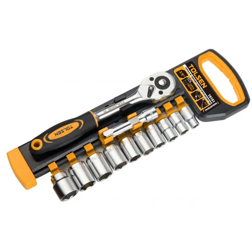 Set de 12 chei tubulare de 3/8" cu maner cu clichet Cr-V (Industrial)