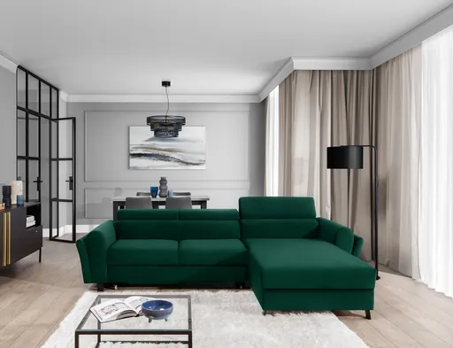 Coltar extensibil dreapta 4 locuri ELTAP, Mari-26, Mariall, 288x200x92 cm, lemn/poliester, verde inchis