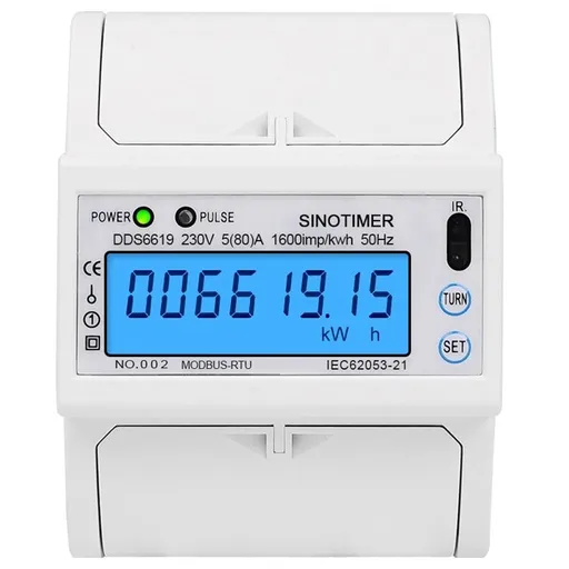 Contor monofazat de energie electrica, Sinotimer, 230V AC 50Hz, 5(100)A, ecran digital LED iluminat, DDS6619-015