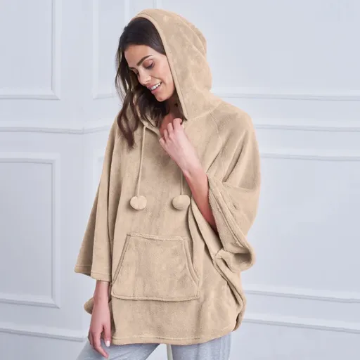 Poncho din fleece cu glugă, moale la atingere