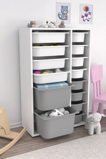 Dulap multifunctional, Hanah Home, Rine 2D4K8U, 69.5x109x30 cm, Alb/Gri