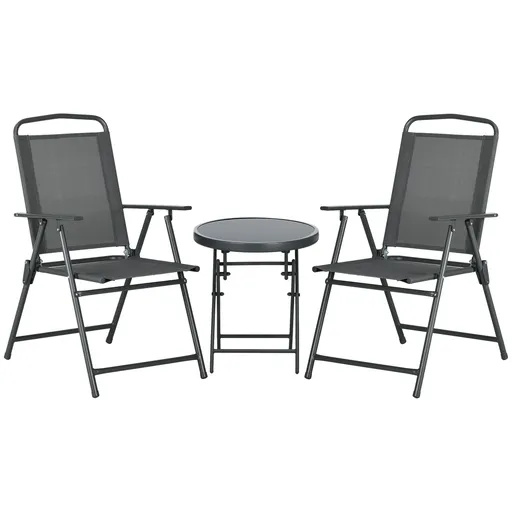 Outsunny Set Bistro 3 Piese din Metal Rezistent la Intemperii pentru Mobilier Grădină cu Masă Pliantă și Scaune Gri închis | Aosom Romania