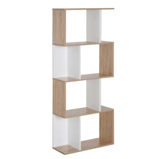 Biblioteca Design Modern 4 rafturi Lemn Natural si Alb, 60x24x148cm HOMCOM | Aosom Romania