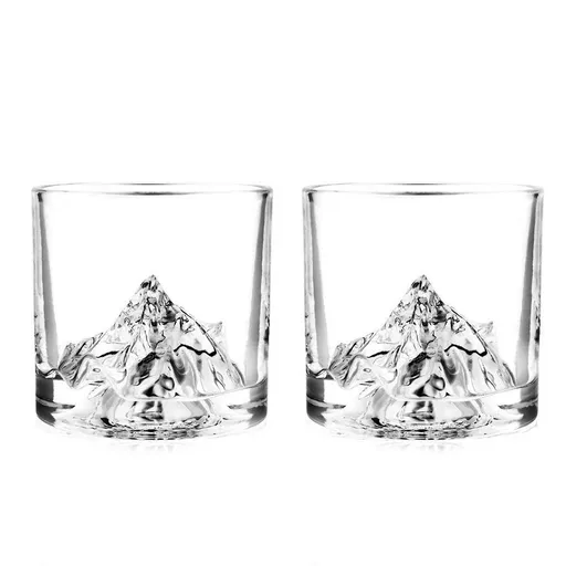 Set pahare pentru whisky LIITON K2 Chogori, Cristal, 230 ml, 2 buc, Fund 3D cu varf Chogori, Transparent