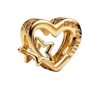 Pandora Perlă placată cu aur Inimă de familie perforată și stele Shine Moments 762829C00