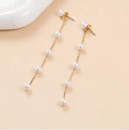 Cercei Lungi Eleganti cu Perle, Aurii - 44205692