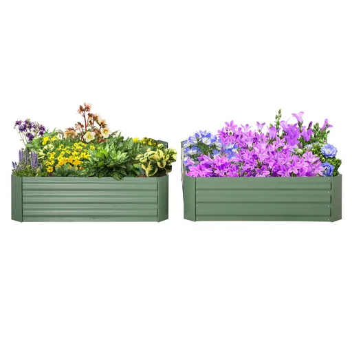 Outsunny Set 2 Paturi de Gradina Înălțate din Oțel, Jardinieră de Grădină pentru Plante, Legume și Arbuști, 100x100 cm, Verde | Aosom Romania