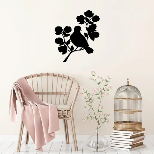 Decoratiune de perete, Rose And Bird, Dimensiune: 61 x 70 cm, Negru