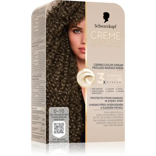 Schwarzkopf Creme Supreme Culoare permanenta pentru par culoare 6-16 Cool Ash Dark Blonde 60 ml