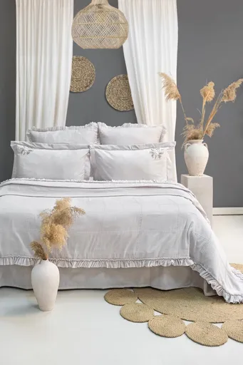 Set cuvertura de pat dubla 3 piese, L'essentiel Maison, Fiorella, Gri deschis