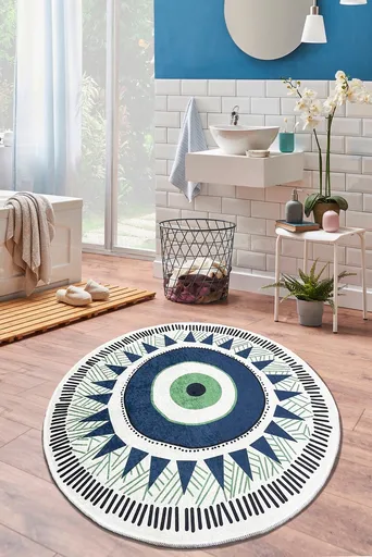 Covoras de baie, L'essentiel Maison, Occhio (200), Poliester, Gri / Albastru închis / Verde