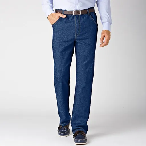 Blugi drepți cu talie elastică și 4 buzunare, D30