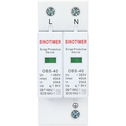 Descarcator de supratensiune AC SINOTIMER OBS-40, Tip 2, 385V, 40kA, 2 poli (L+N) OBS40-SPD-AC385V