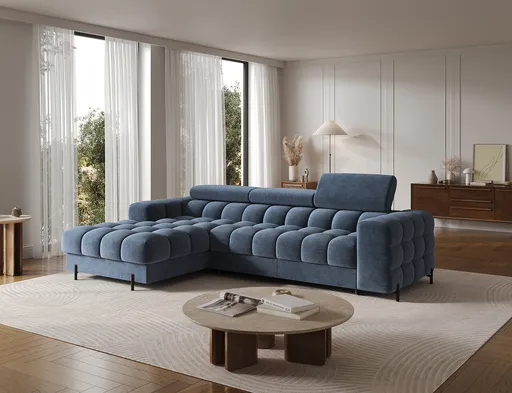 Coltar extensibil stanga 3 locuri ELTAP, LT-40AU, Felro, 285x181x93 cm, lemn/poliester, albastru