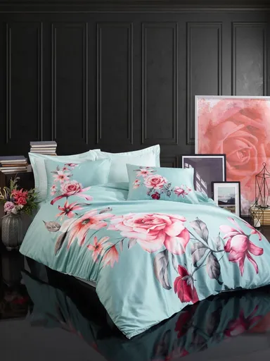 Lenjerie de pat dubla 3 piese, L'essentiel Maison, 482, Turcoaz / Roșu / Roz / Gri