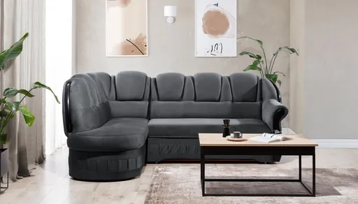 Coltar extensibil stanga 3 locuri ELTAP, L-086, Lord, 243x180x112 cm, lemn/poliester, gri inchis/negru