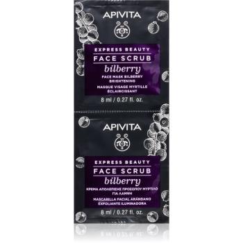 Apivita Express Beauty Brightening Face Scrub Bilberry peeling intensiv de curățare pentru o piele mai luminoasa 2 x 8 ml