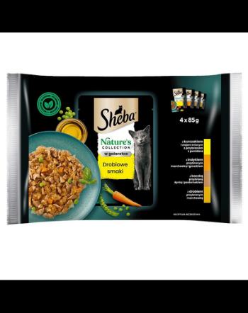 SHEBA Nature’s Collection 4x85g plic hrana pisica in aspic, cu pui, pasare si curcan