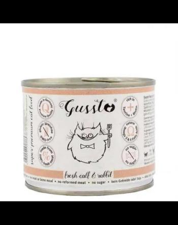 GUSSTO Cat Fresh Calf &amp; Rabbit CARNE PROASPĂTĂ DE VIŢEL CU IEPURE 200 g