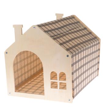 Casă pentru pisici din lemn cu țesătură bej, 51,5x 39,5 x 38 cm