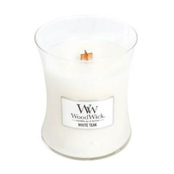 WoodWick Vază cu lumânări parfumate Teak alb 275 g