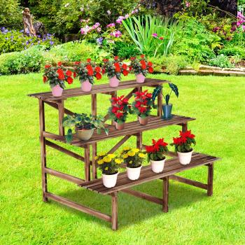 Outsunny Dřevěný stojan na květiny - 3 schody, 120 x 80 x 80 cm