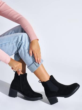 Botine negre de lux pentru femei pe un toc lat