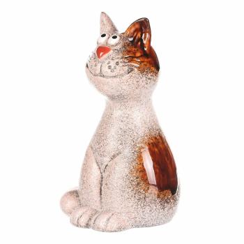 Decor de grădină pentru gard Pisică, 9 x 9 x 15 cm, ceramică, bej, 15 cm
