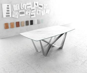 Jídelní stůl na hraně ve tvaru lodi 200x100cm Laminam® Keramická bílá