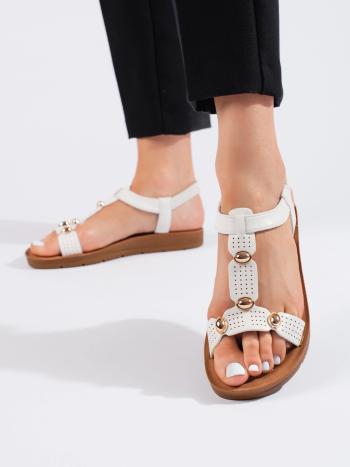 Sandale trendy pentru femei cu toc plat alb