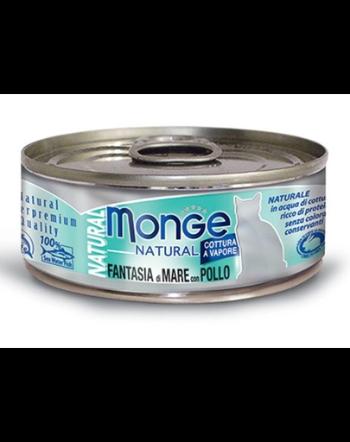 MONGE Natural Cat hrană umedă pentru pisici, cu fructe de mare și pui 80g