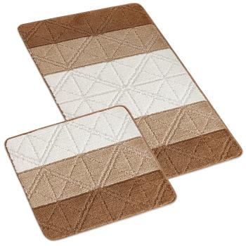 Set covorașe de baie drepte Bellatex Bany Triunghiuri maro, 60 x 100 cm, 60 x 50 cm