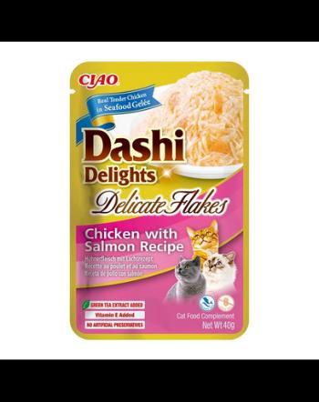 INABA Cat Dashi Delights Delicate Flakes pui si somon plic pentru pisica 40g