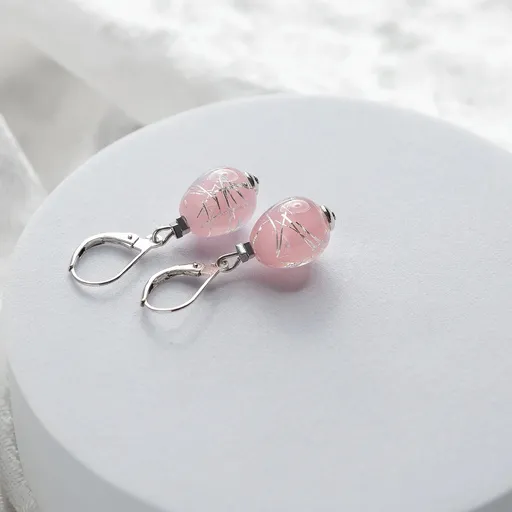 Lampglas Cercei fini Soft Pink Nude cu argint pur în perle ENM5/AG/RHO