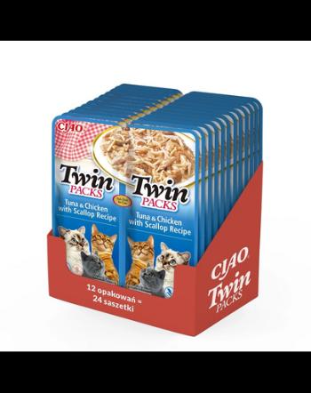 INABA Twin ton, pui si scoici in supa, hrana pisica 24x40 g