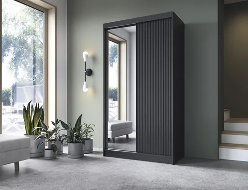 Dulap pentru haine cu oglinda ELTAP, Prescco II, 120x60x220 cm, MDF/ABS, negru