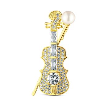 JwL Luxury Pearls Broșă strălucitoare cu perlă Vioară JL0871