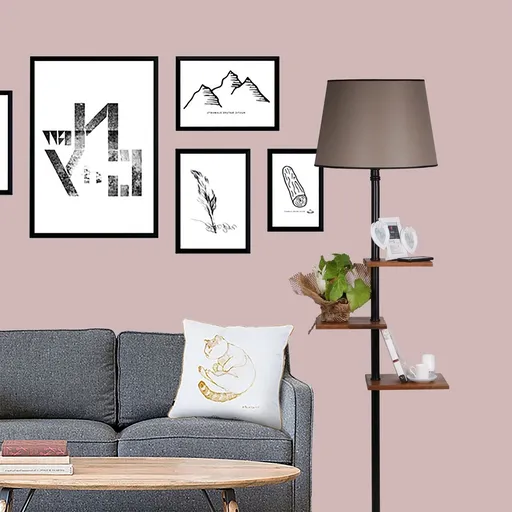 Lampadar cu 3 rafturi, Luin, 8270-3E27, 60 W, metal/lemn/textil