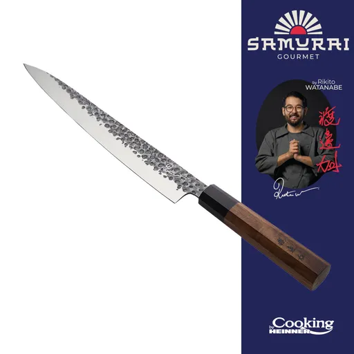 Cutit Sashimi, Samurai Gourmet by Rikito Watanabe si Cooking by Heinner, 24 cm, inox/lemn, maro