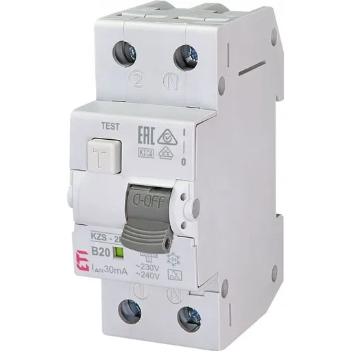 Protectie diferentiala combinata RCBO, ETI 002173205 KZS-2M A B20/0.03,1P+N B 20A 10kA 30mA tip A