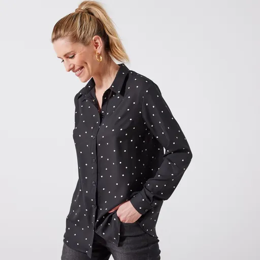 Bluză cu cămașă cu imprimeu cu buline, din poliester reciclat (**)