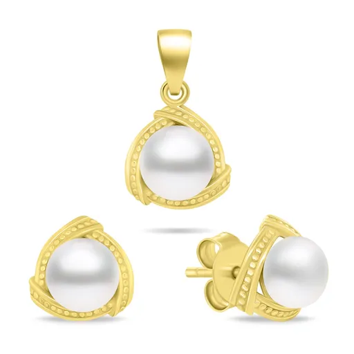 Brilio Silver Set de bijuterii placate cu aur cu perle autentice SET268Y (cercei, pandantiv)