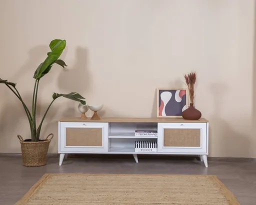 Comoda TV, Hanah Home, Mount, 55x180x41 cm, Alb / Stejar