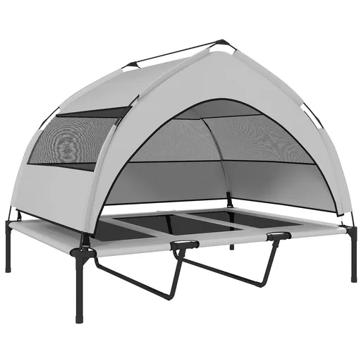 PawHut Pat Ridicat pentru Câini cu Copertină pe 3 Laturi Detașabilă Gri și Negru | Aosom Romania