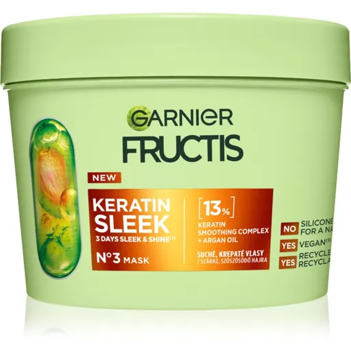 Garnier Fructis Keratin Sleek Masca de par pentru păr uscat și deteriorat 370 ml