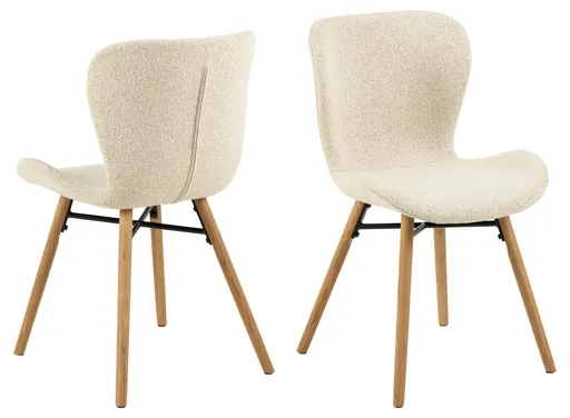 Scaun Batilda -A1 Zip, Actona, 47x53x82.5 cm, tesatura Boucle/lemn de stejar, crem