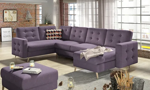Coltar extensibil reversibil 5 locuri ELTAP, AsdU-13, Asgard, 326x202x93 cm, lemn/poliester, violet