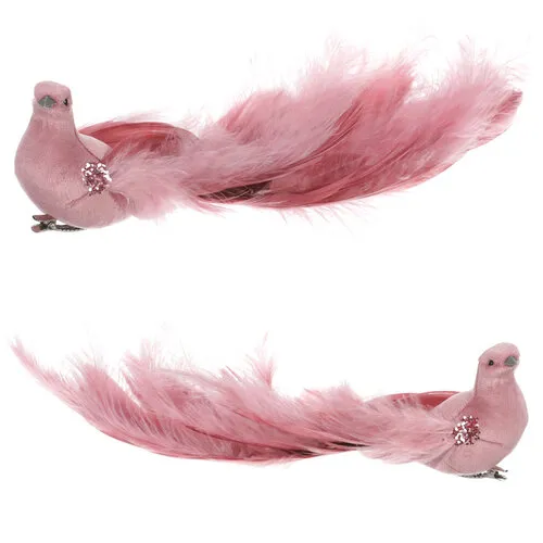 Păun roz cu clemă, 25 x 8 x 6 cm, set de 4 bucăți