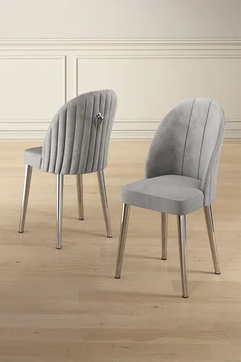 Set scaune 2 piese, Hanah Home, Mara, Gri/Crom